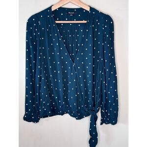 Madewell Dark Green Polka Dot Wrapped Top Vneck 3/4 Sleeve Size: Large